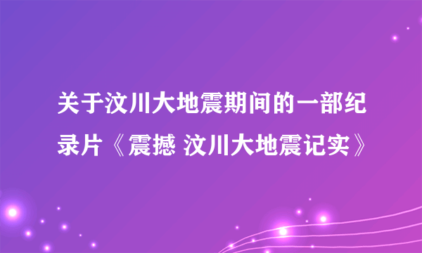 关于汶川大地震期间的一部纪录片《震撼 汶川大地震记实》