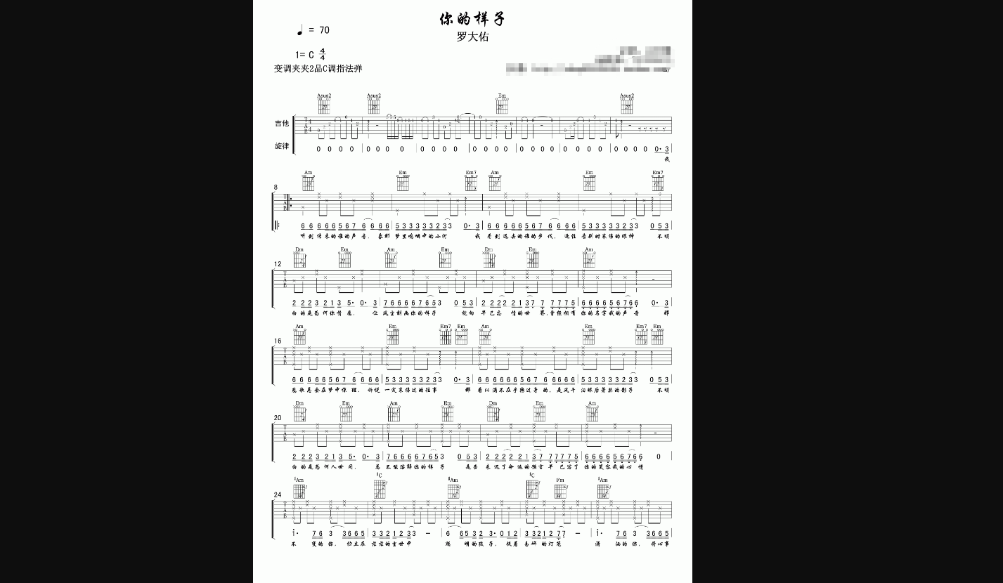 你的样子吉他谱