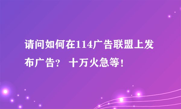 请问如何在114广告联盟上发布广告？ 十万火急等！