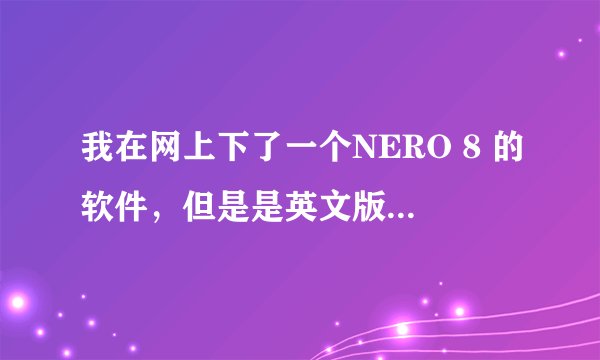 我在网上下了一个NERO 8 的软件，但是是英文版的，哪位大侠知道怎么样把它汉化过来吗？