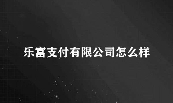乐富支付有限公司怎么样