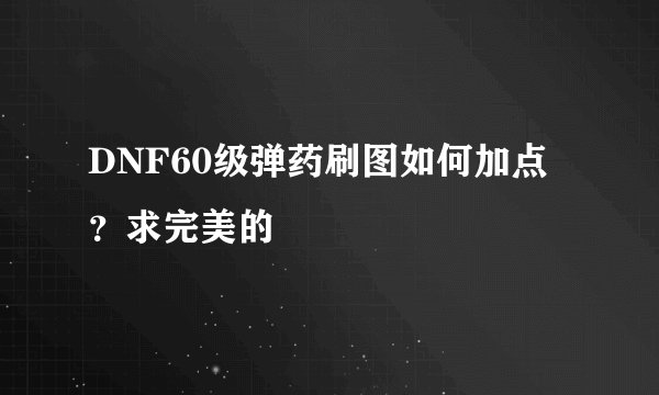 DNF60级弹药刷图如何加点？求完美的