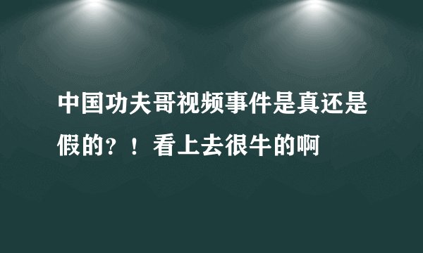中国功夫哥视频事件是真还是假的？！看上去很牛的啊