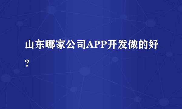 山东哪家公司APP开发做的好？