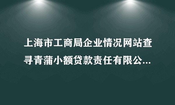 上海市工商局企业情况网站查寻青蒲小额贷款责任有限公司是正规信贷公司吗？可信度高吗？