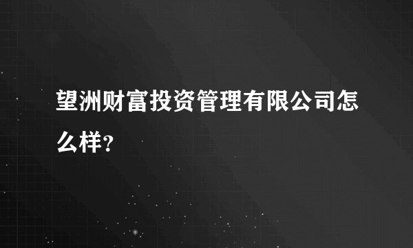 望洲财富投资管理有限公司怎么样？