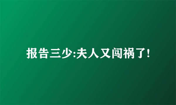 报告三少:夫人又闯祸了!