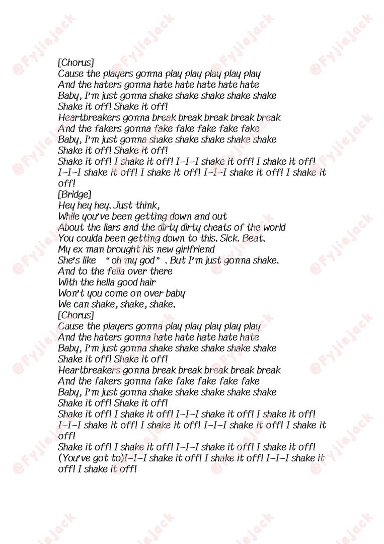 Taylor Swift 的 Shake It Off 歌词 中英文对照