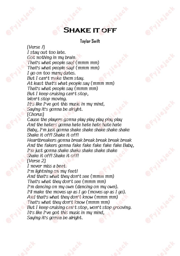 Taylor Swift 的 Shake It Off 歌词 中英文对照