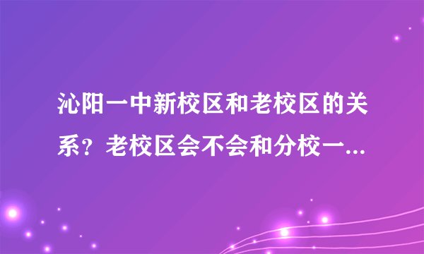 沁阳一中新校区和老校区的关系？老校区会不会和分校一样独立。