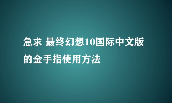 急求 最终幻想10国际中文版的金手指使用方法
