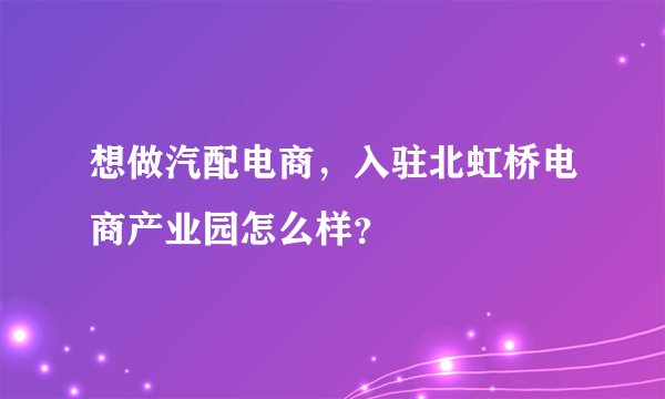 想做汽配电商，入驻北虹桥电商产业园怎么样？