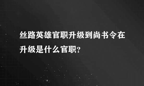丝路英雄官职升级到尚书令在升级是什么官职？