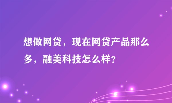 想做网贷，现在网贷产品那么多，融美科技怎么样？