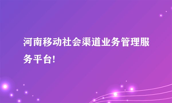 河南移动社会渠道业务管理服务平台!