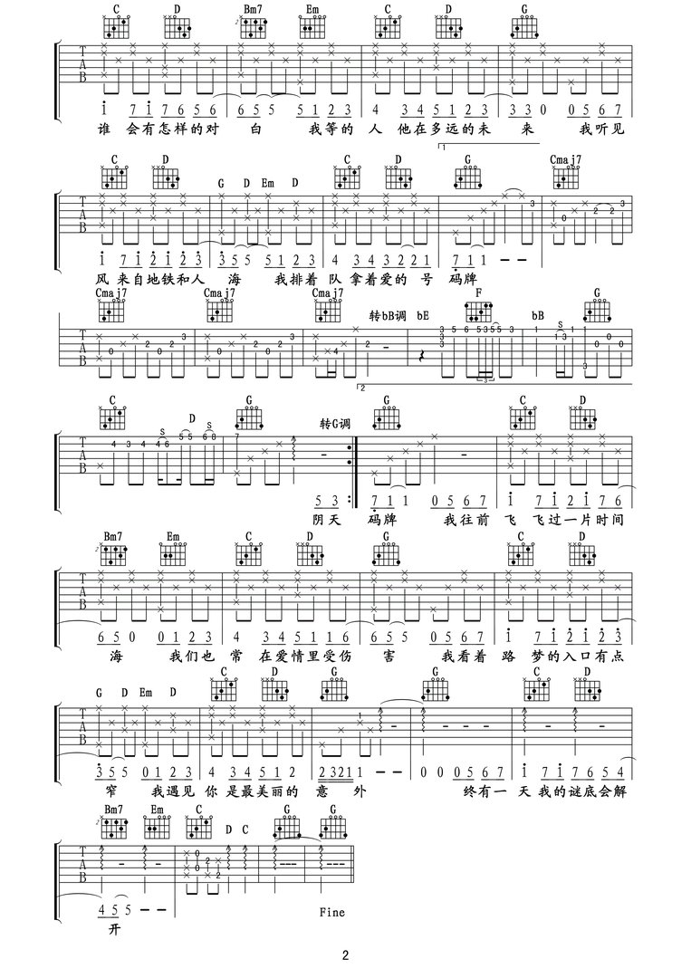 遇见吉他谱简化版