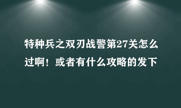 特种兵之双刃战警第27关怎么过啊！或者有什么攻略的发下