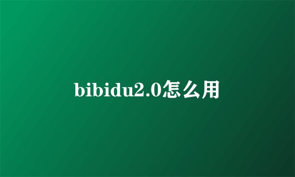 bibidu2.0怎么用