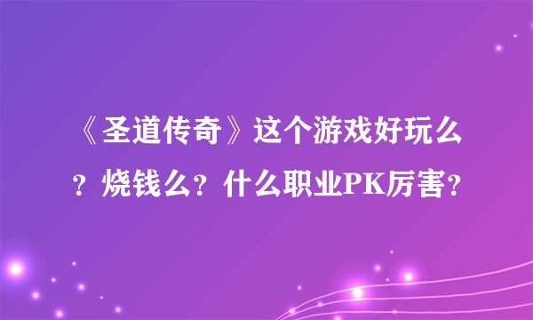 《圣道传奇》这个游戏好玩么？烧钱么？什么职业PK厉害？