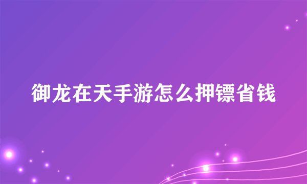 御龙在天手游怎么押镖省钱