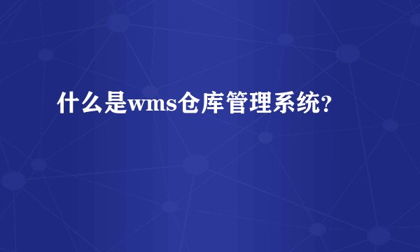 什么是wms仓库管理系统？
