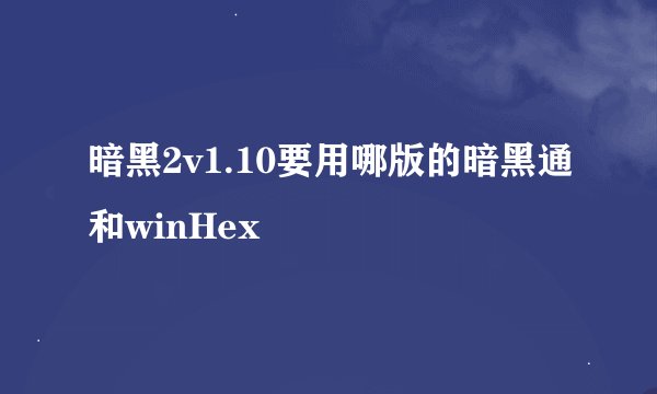 暗黑2v1.10要用哪版的暗黑通和winHex
