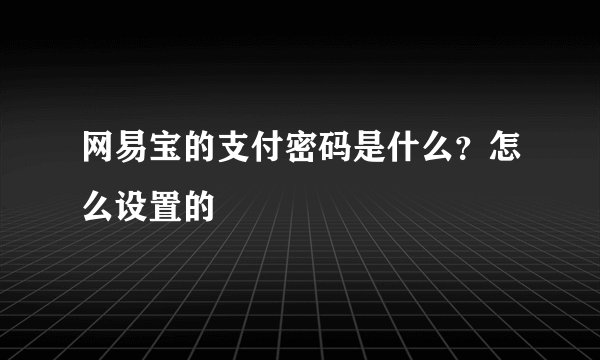 网易宝的支付密码是什么？怎么设置的