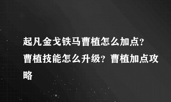 起凡金戈铁马曹植怎么加点？曹植技能怎么升级？曹植加点攻略