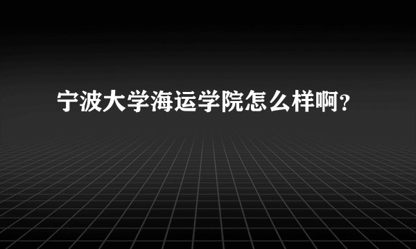 宁波大学海运学院怎么样啊？