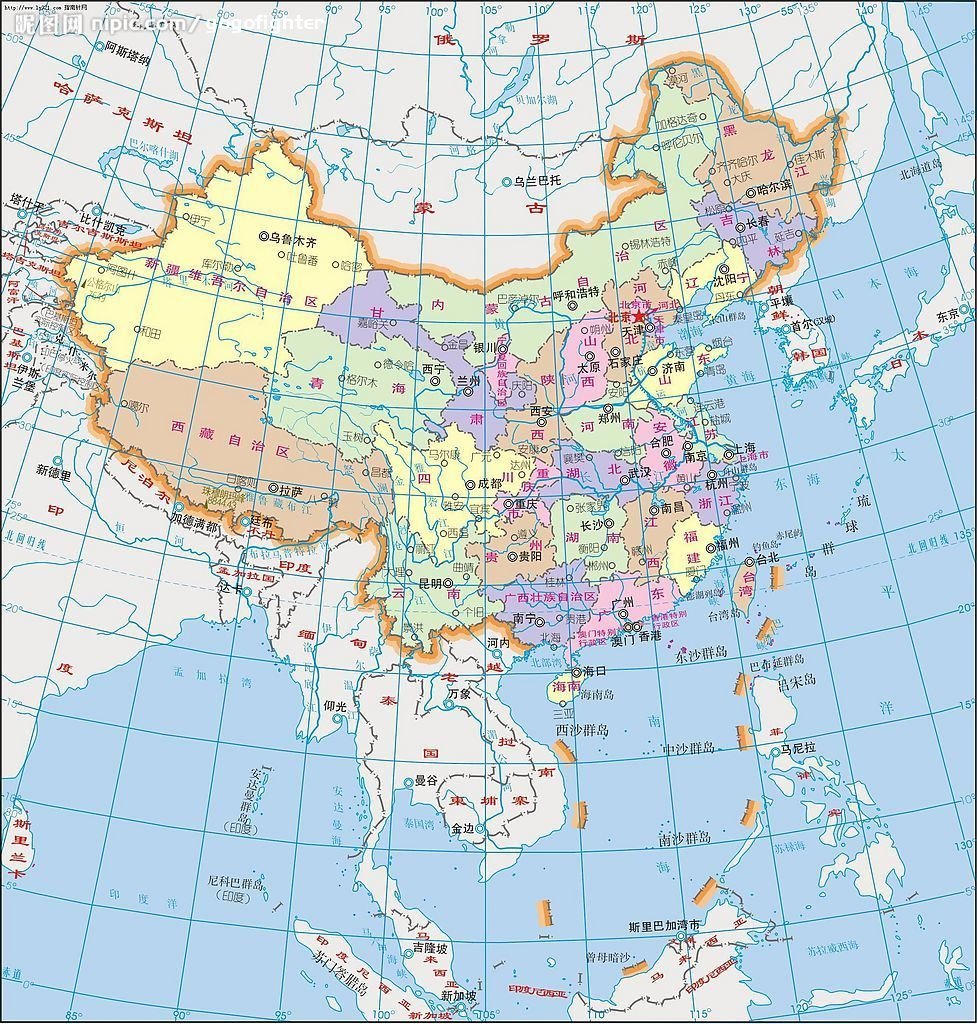 求中国经纬网地图！
