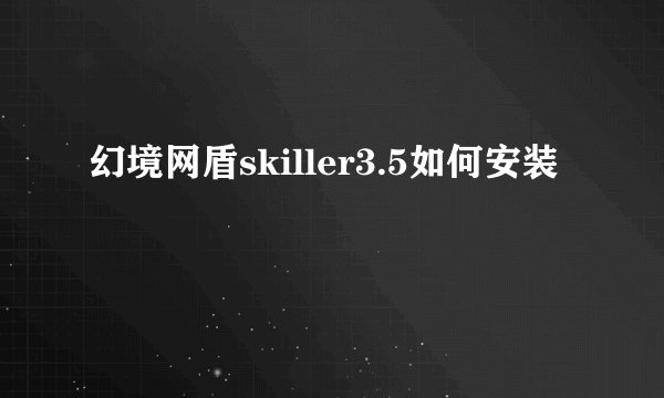 幻境网盾skiller3.5如何安装