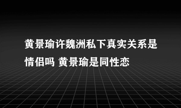 黄景瑜许魏洲私下真实关系是情侣吗 黄景瑜是同性恋