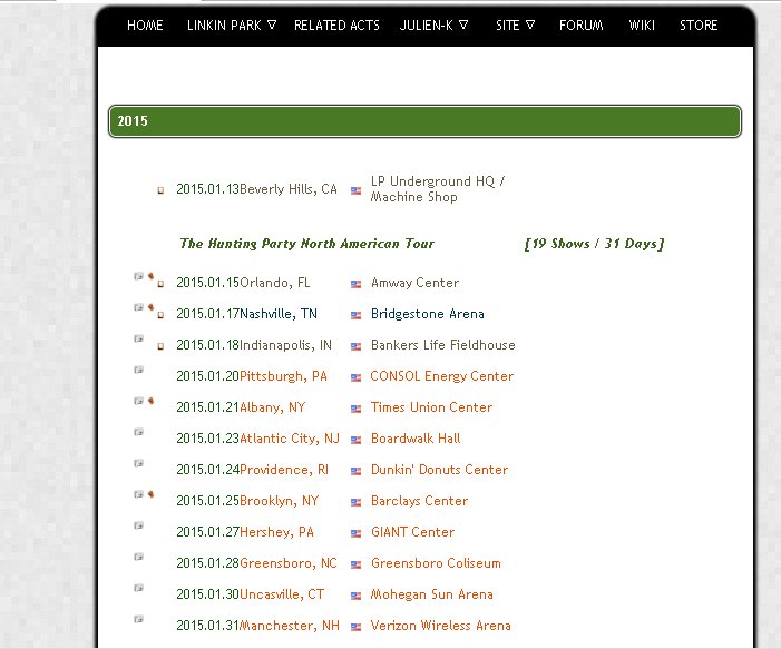 求linkin park所有演唱会名及各演唱会歌单列表
