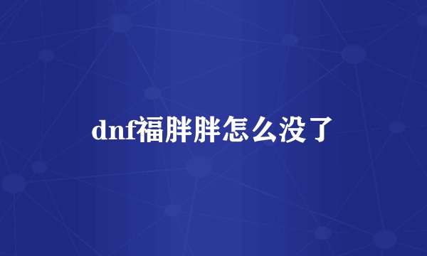 dnf福胖胖怎么没了