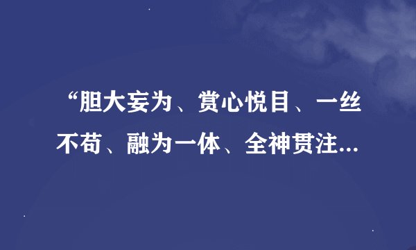 “胆大妄为、赏心悦目、一丝不苟、融为一体、全神贯注、仪态端庄、莫名其妙、信心十足”是什么意思？