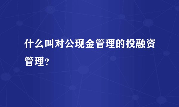 什么叫对公现金管理的投融资管理？