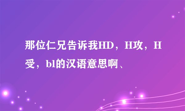 那位仁兄告诉我HD，H攻，H受，bl的汉语意思啊、