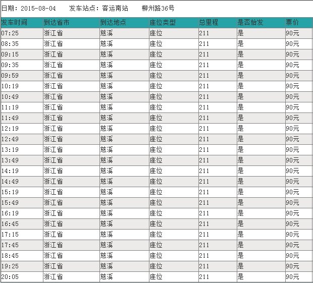 上海南站到慈溪市观海卫镇的长途汽车一天有几班？班次的时刻表