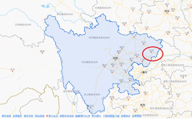 达州在四川省地图的什么位置？