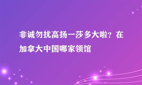 非诚勿扰高扬一莎多大啦？在加拿大中国哪家领馆