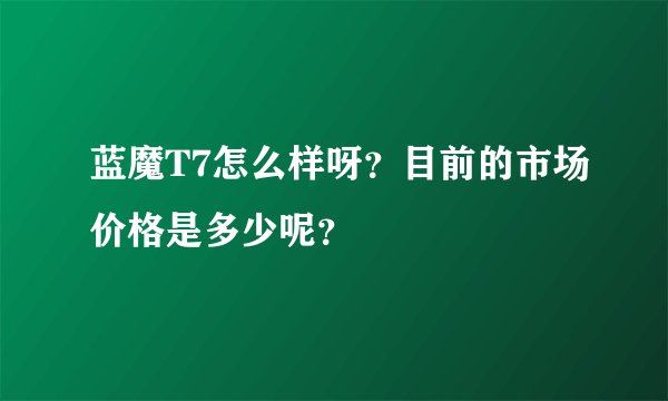蓝魔T7怎么样呀？目前的市场价格是多少呢？