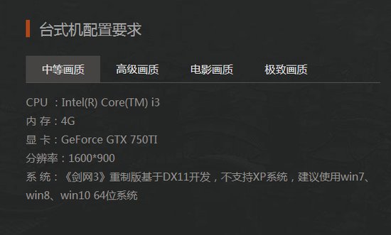 剑网3重制版配置要求是多少