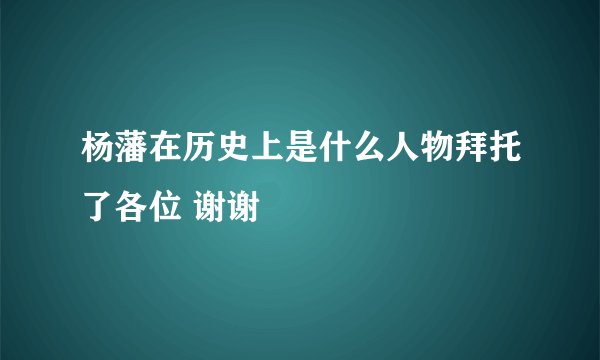杨藩在历史上是什么人物拜托了各位 谢谢