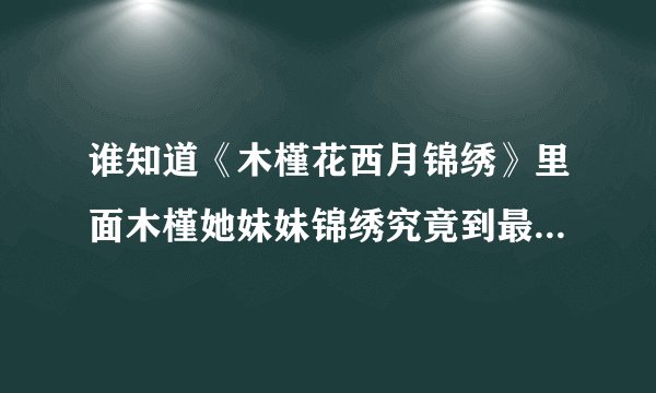 谁知道《木槿花西月锦绣》里面木槿她妹妹锦绣究竟到最后是好人还是坏人啊？碧莹是不是真的背叛了木槿？