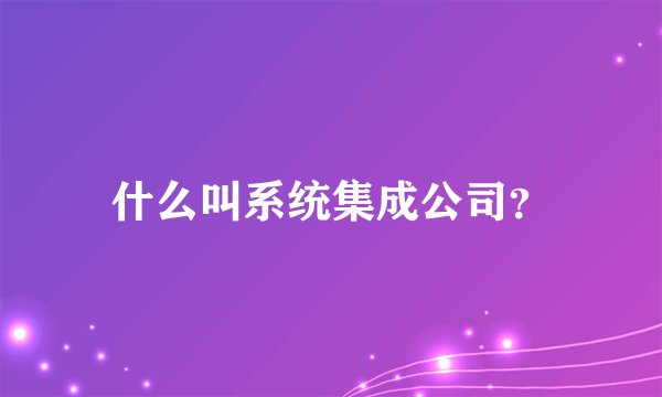 什么叫系统集成公司？