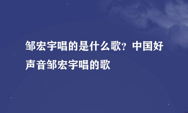 邹宏宇唱的是什么歌？中国好声音邹宏宇唱的歌