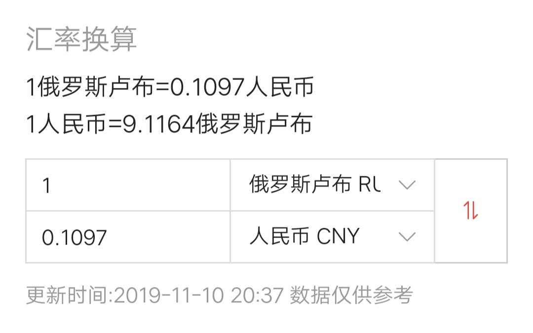 俄罗斯100元换多少人民币？