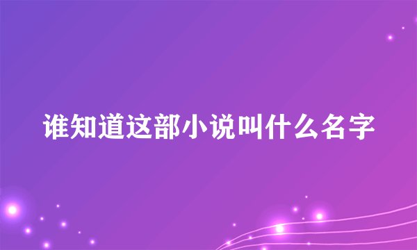 谁知道这部小说叫什么名字